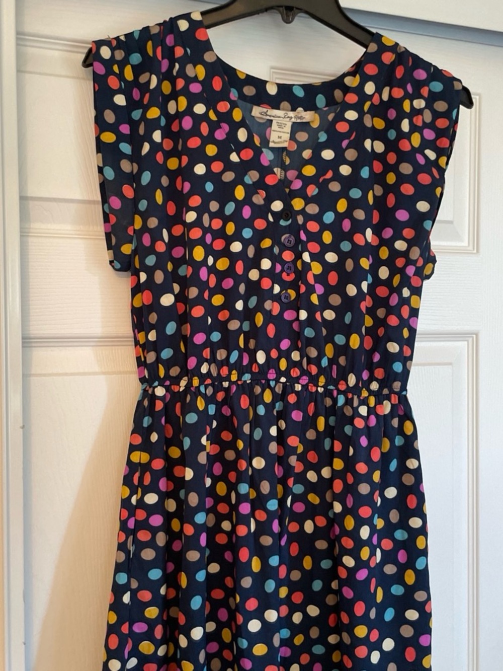 American Rag Navy Multicolor Polka Dot Casual Dress
